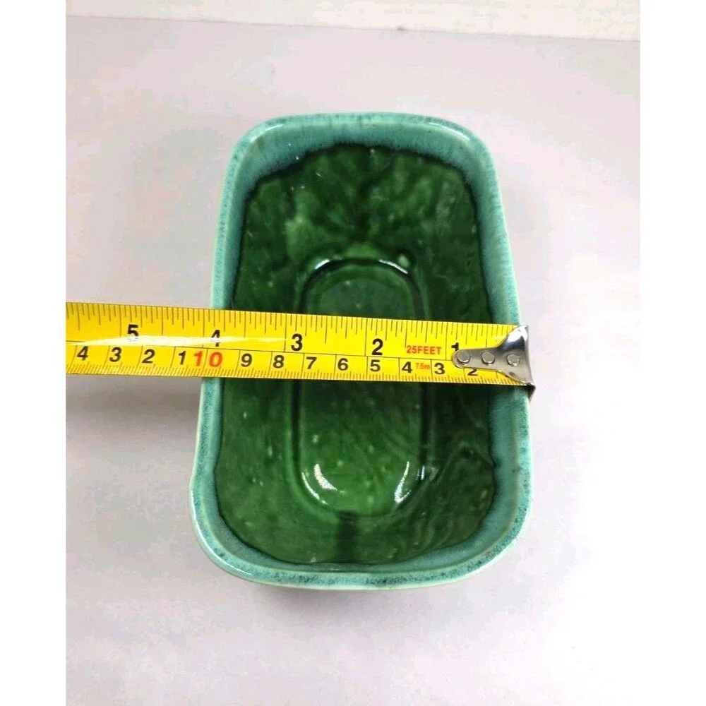 Vintage Cookson Pottery Oblong Green Blue Drip Marked B-06 Made In USA